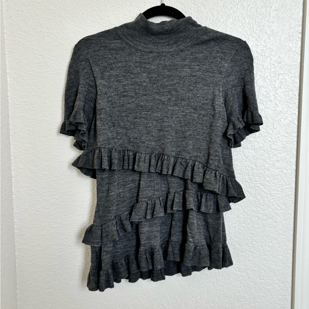 Moth Anthropologie Asymmetrical Gray Sweater Ruffles Size L Large Laggenlook